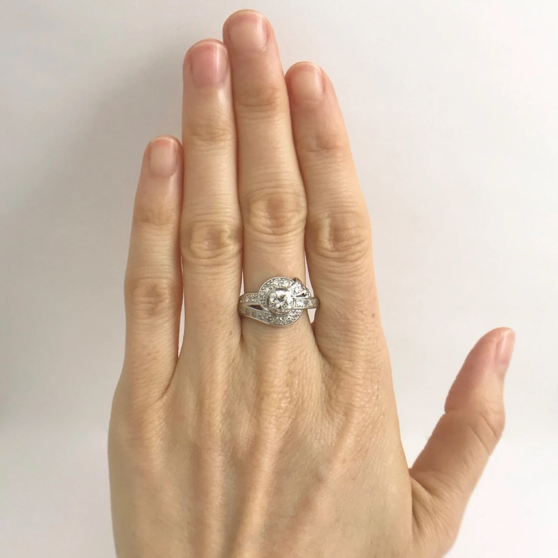 Vintage Art Deco Diamond Platinum Asymmetrical Ribbon Ring .83 ctw, 7.31 Grams - 3