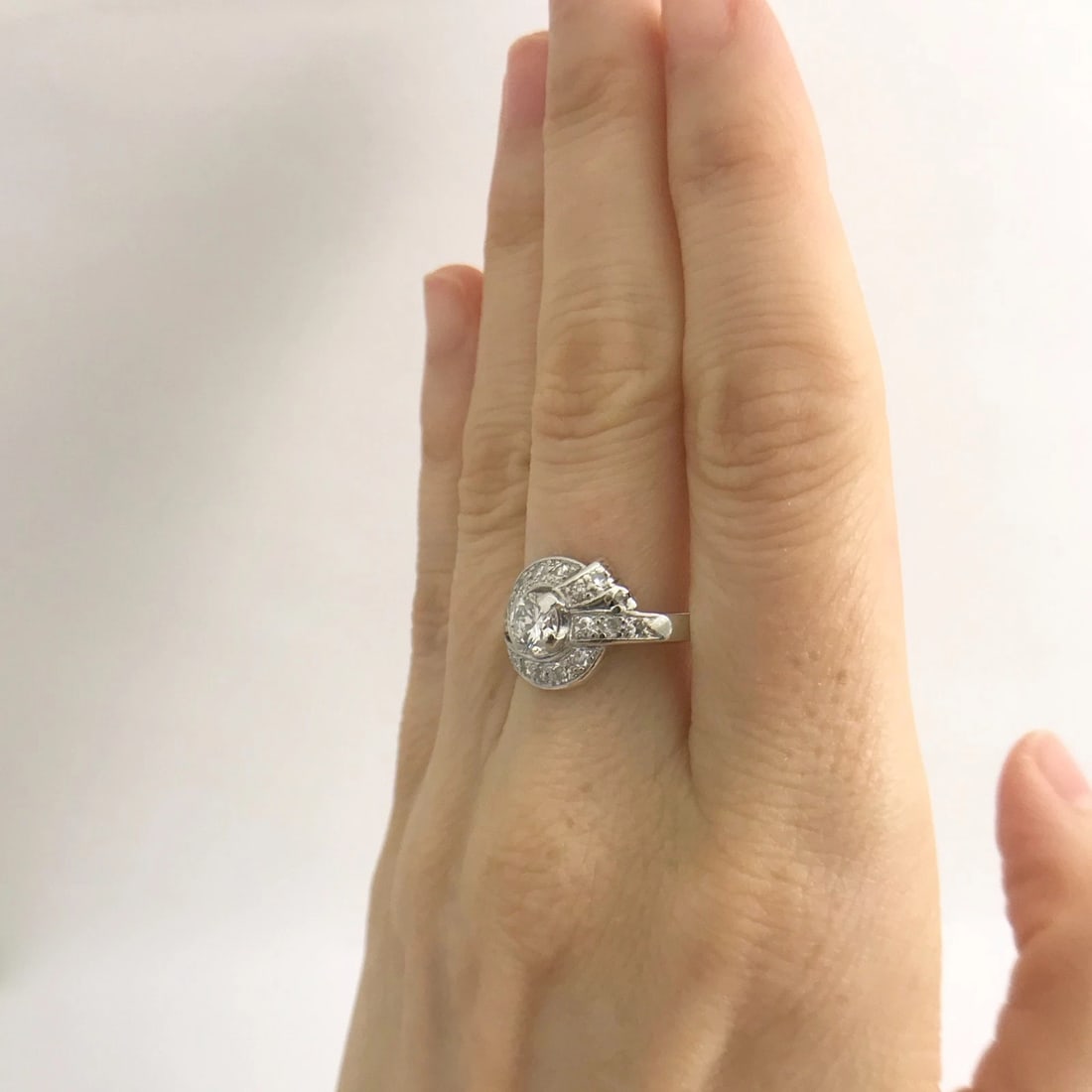 Vintage Art Deco Diamond Platinum Asymmetrical Ribbon Ring .83 ctw, 7.31 Grams - 4