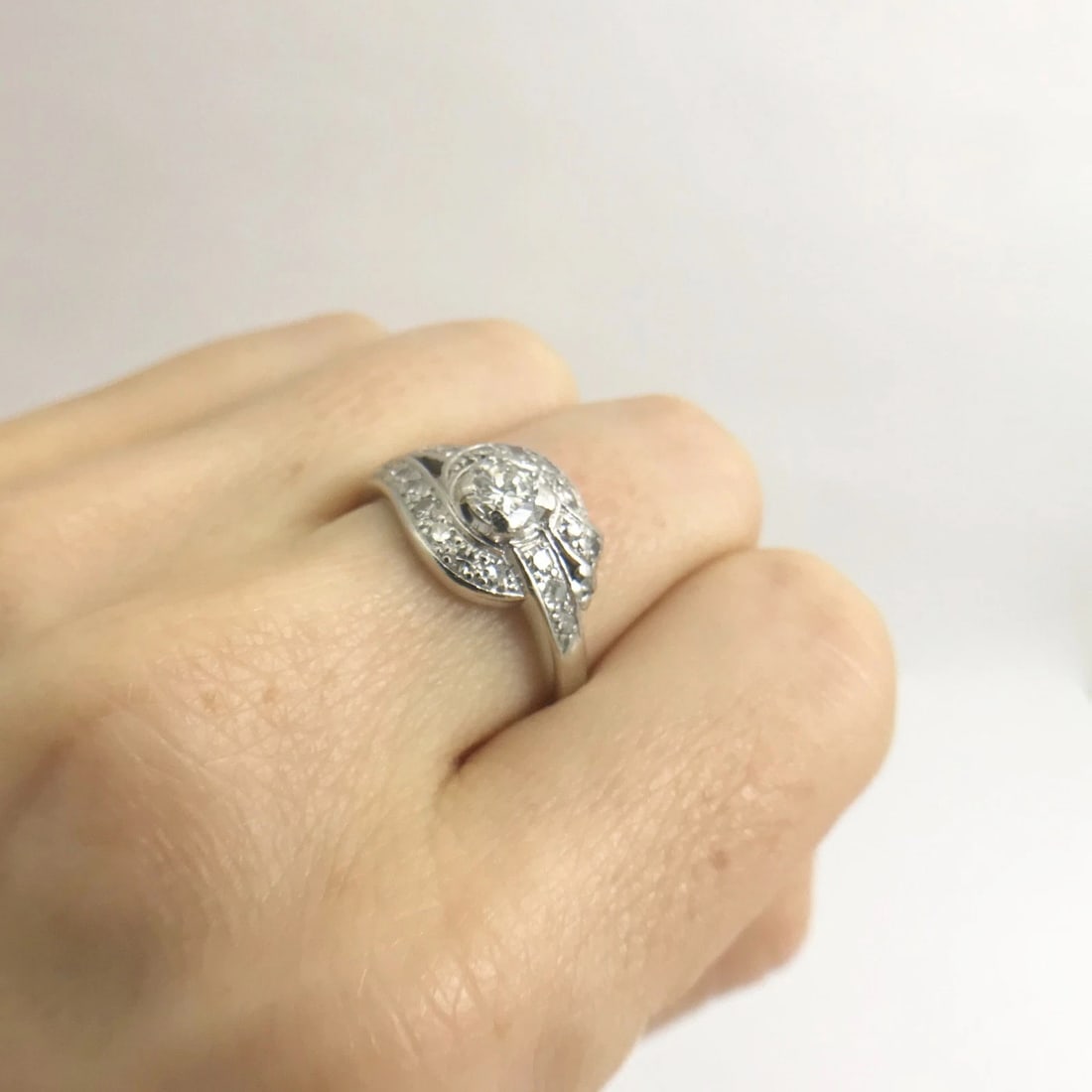 Vintage Art Deco Diamond Platinum Asymmetrical Ribbon Ring .83 ctw, 7.31 Grams - 6