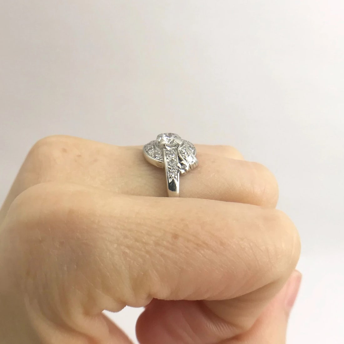 Vintage Art Deco Diamond Platinum Asymmetrical Ribbon Ring .83 ctw, 7.31 Grams - 7