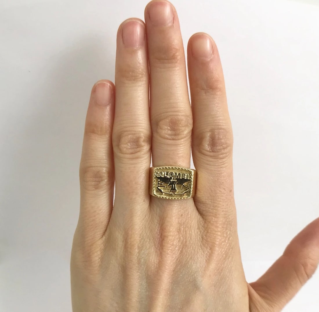 Vintage Men's Colombia Flat Top Ring 14K Yellow Gold, Size 10.25, 12.52 Grams - 4