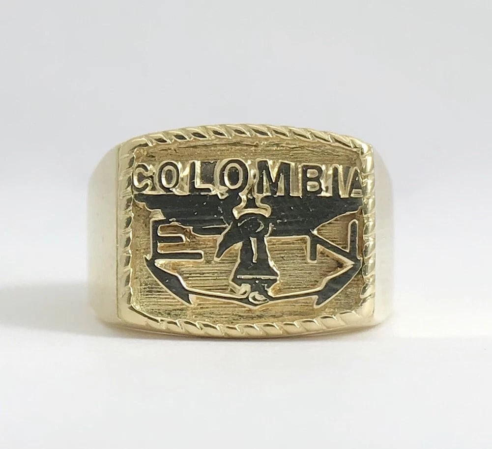 Vintage Men's Colombia Flat Top Ring 14K Yellow Gold, Size 10.25, 12.52 Grams - 8