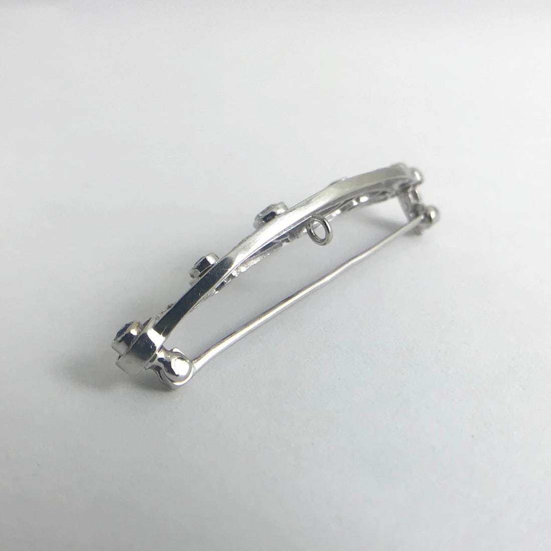 Vintage 1950's Blue Sapphire Diamond Platinum Brooch Pin, .30 CTW, 4.96 Gr - 11