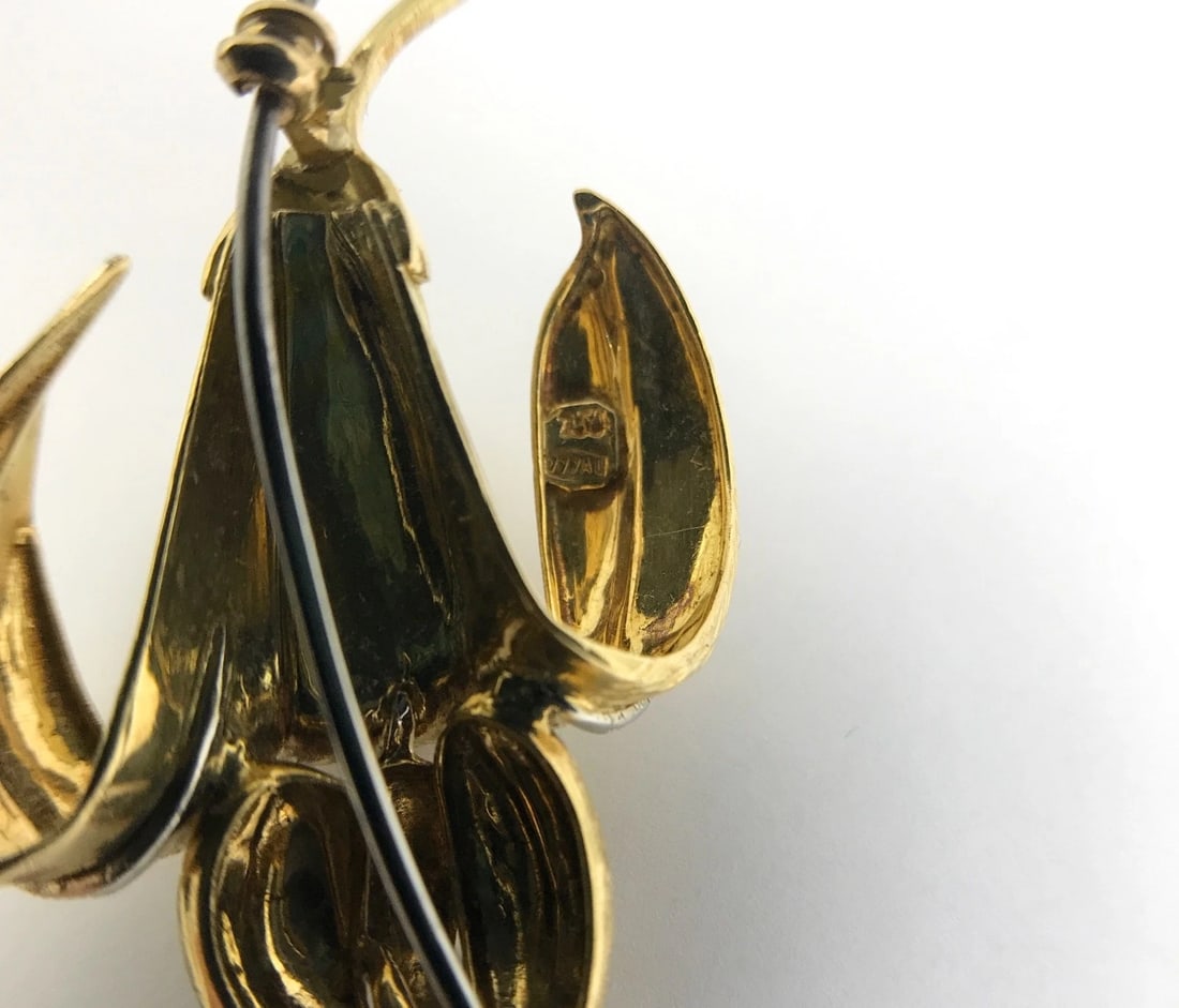 Vintage 1950's Turquoise Flower Brooch Pin in 18K Yellow Gold, 19 Grams - 13