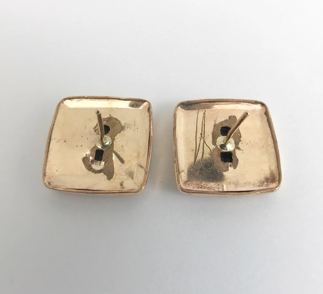 Vintage 1950's Diamond Leaf Square Button Stud Earrings 10K Rose Gold, 9.51 Gram - 12