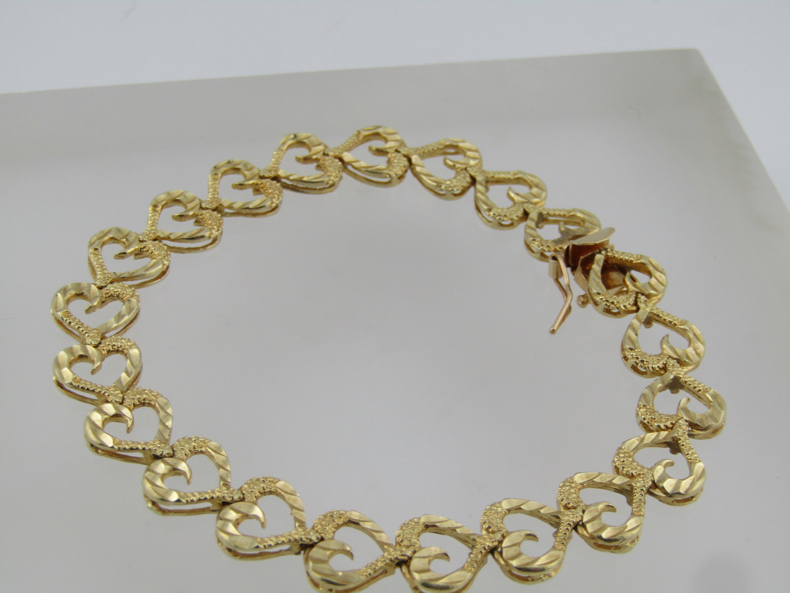 Vintage 14kt Heart Link Bracelet, 7.25", 1980's-1990's, Signed AE - 2