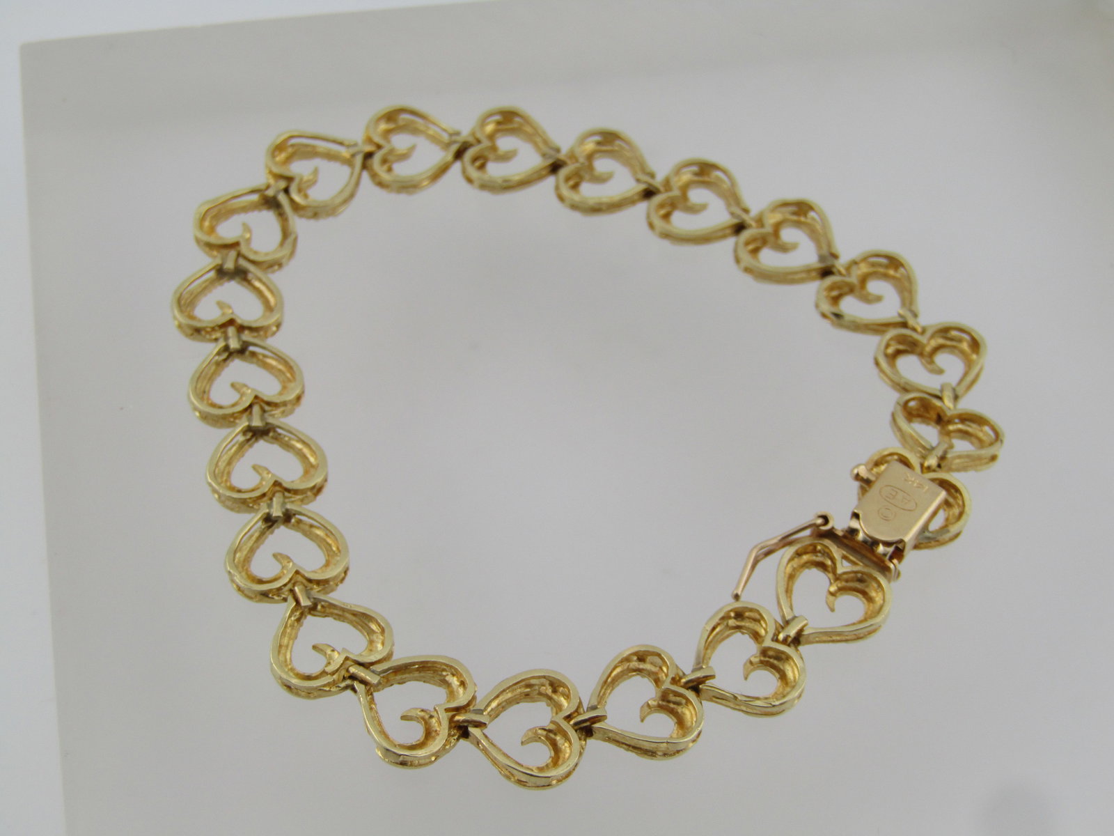 Vintage 14kt Heart Link Bracelet, 7.25", 1980's-1990's, Signed AE - 3
