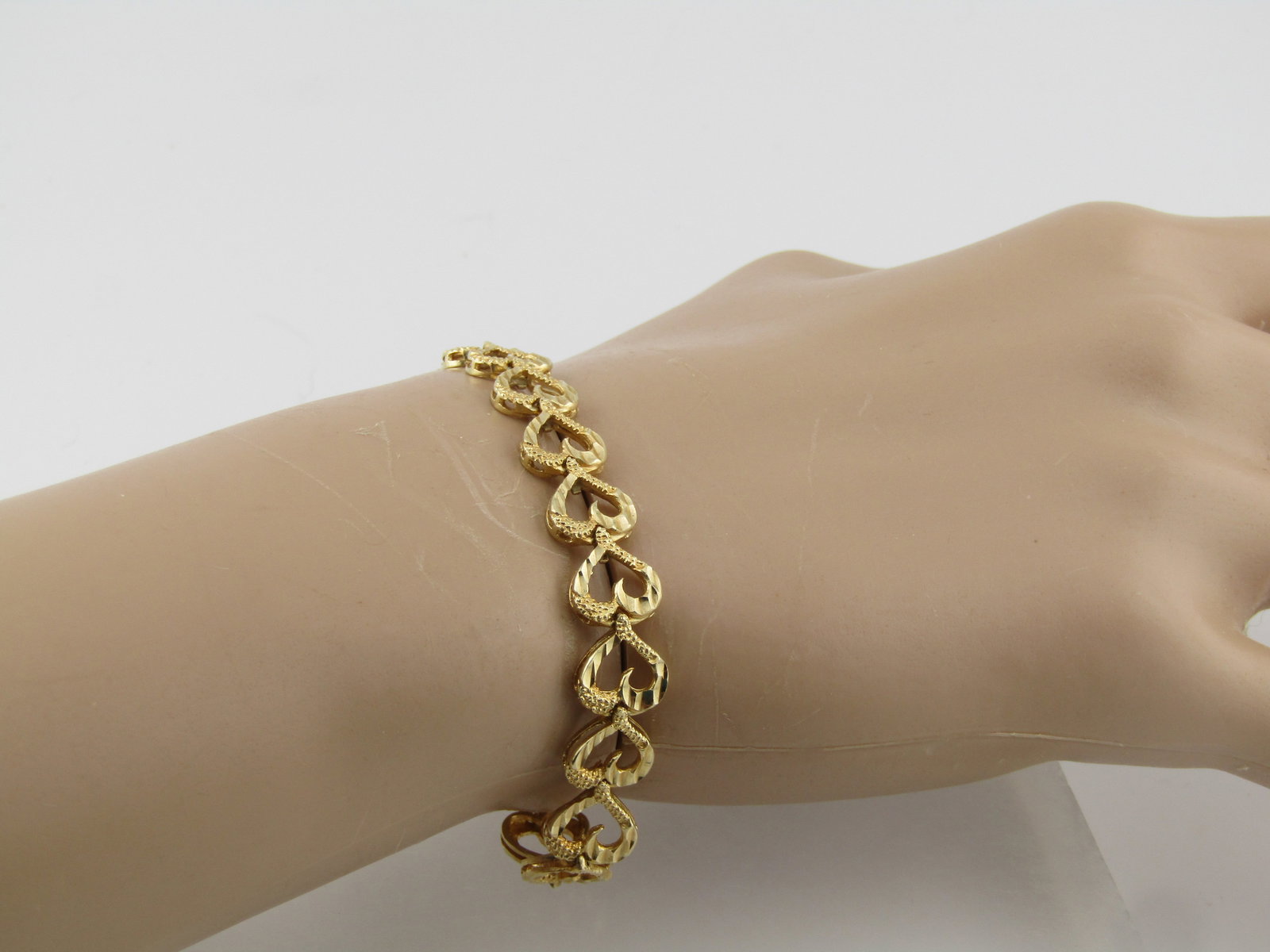 Vintage 14kt Heart Link Bracelet, 7.25", 1980's-1990's, Signed AE - 5