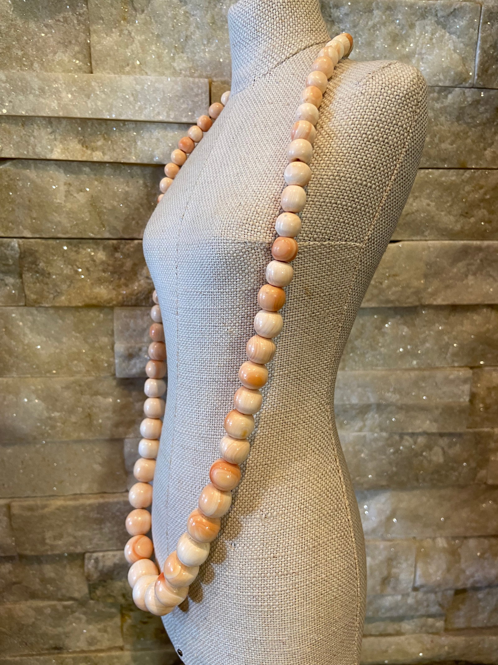 Antique Pink Jadeized Tridacna Fossil Beads Necklace - 9