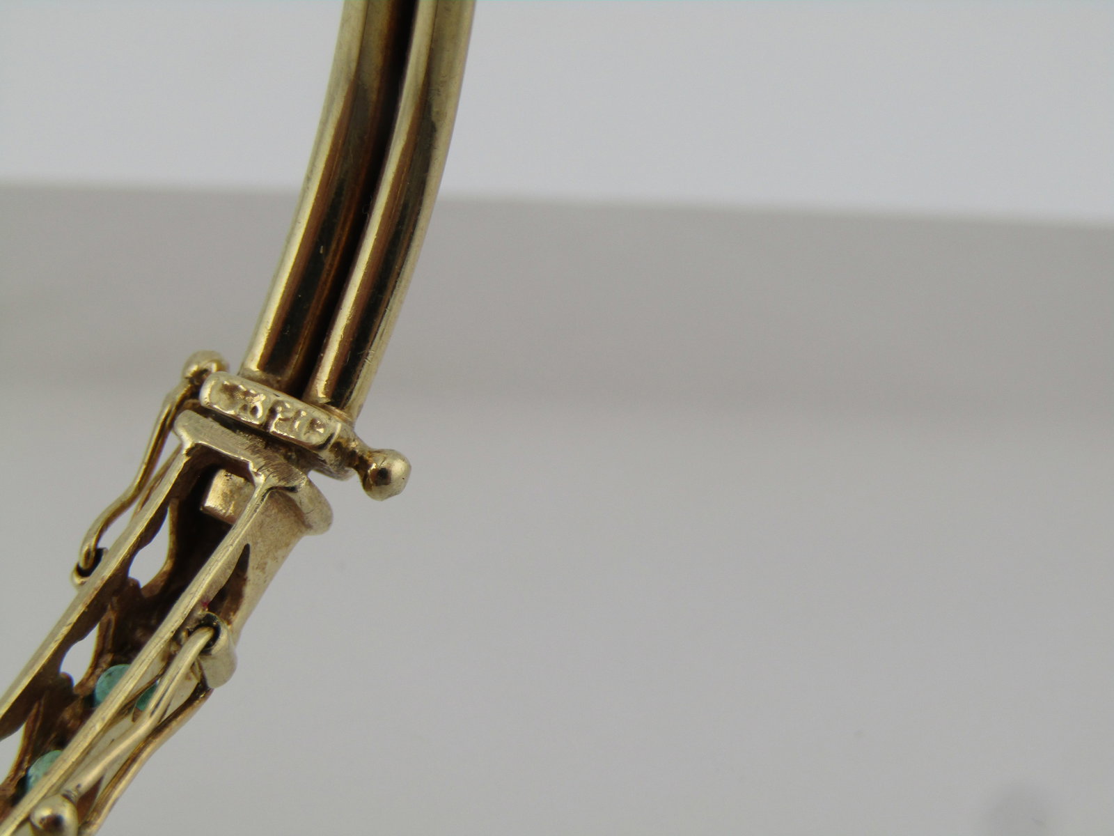 Vintage 10kt Emerald & Diamond Bangle Bracelet, Locking, 7", Mid-Century - 8