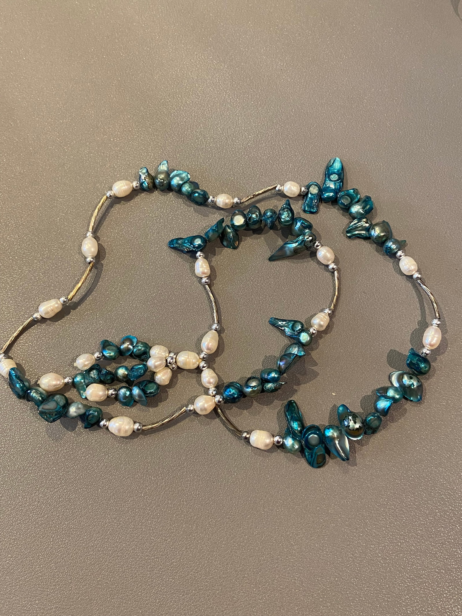 Vintage Baroque Green and white pearl Necklace - 3