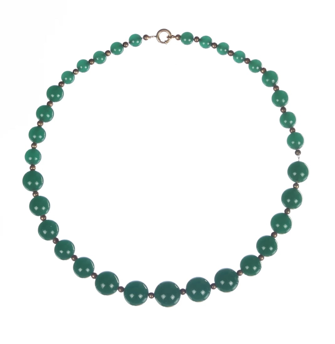 Art Deco Graduated Green Chrysoprase Gold Filled Necklace - 3