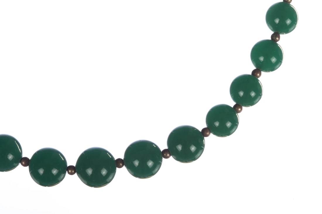 Art Deco Graduated Green Chrysoprase Gold Filled Necklace - 4