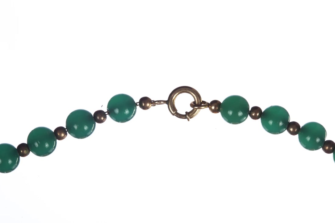 Art Deco Graduated Green Chrysoprase Gold Filled Necklace - 5