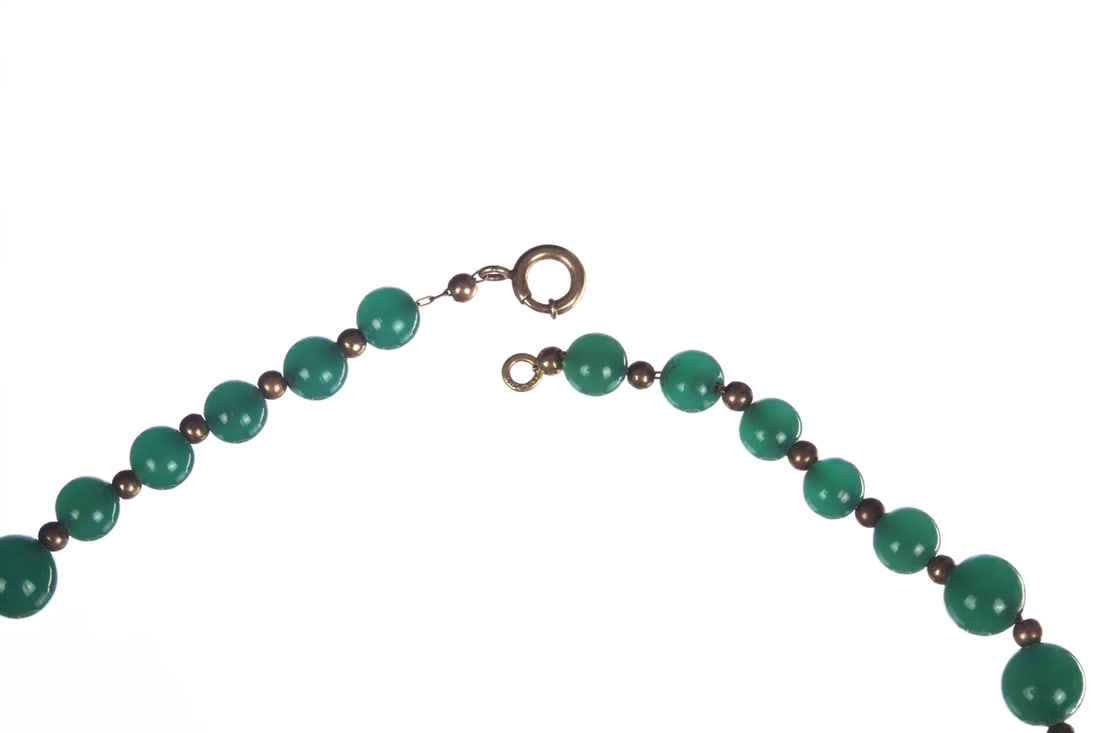 Art Deco Graduated Green Chrysoprase Gold Filled Necklace - 6