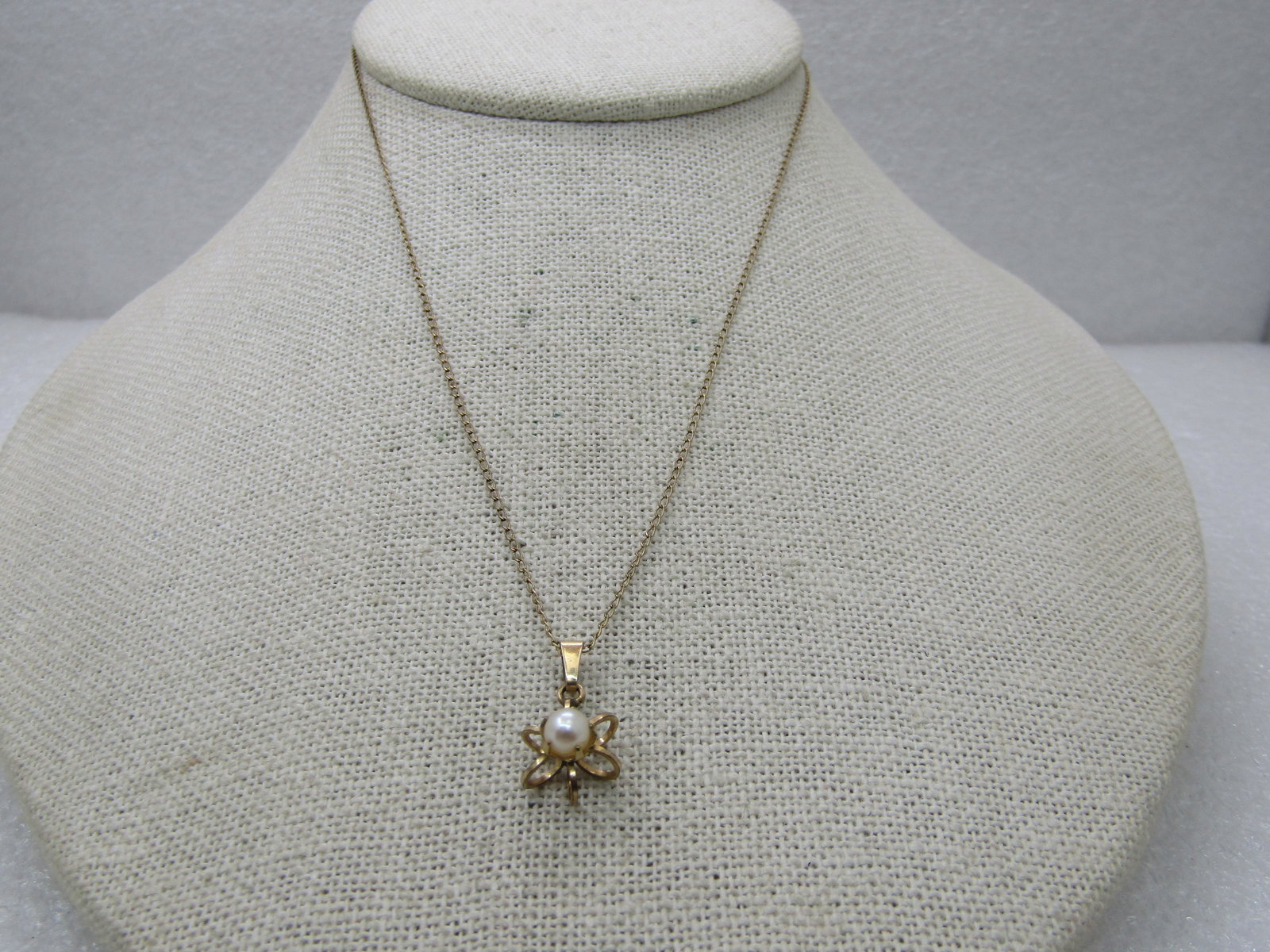 Vintage 12kt g.F. Faux Pearl Necklace, 15" Chain - 4