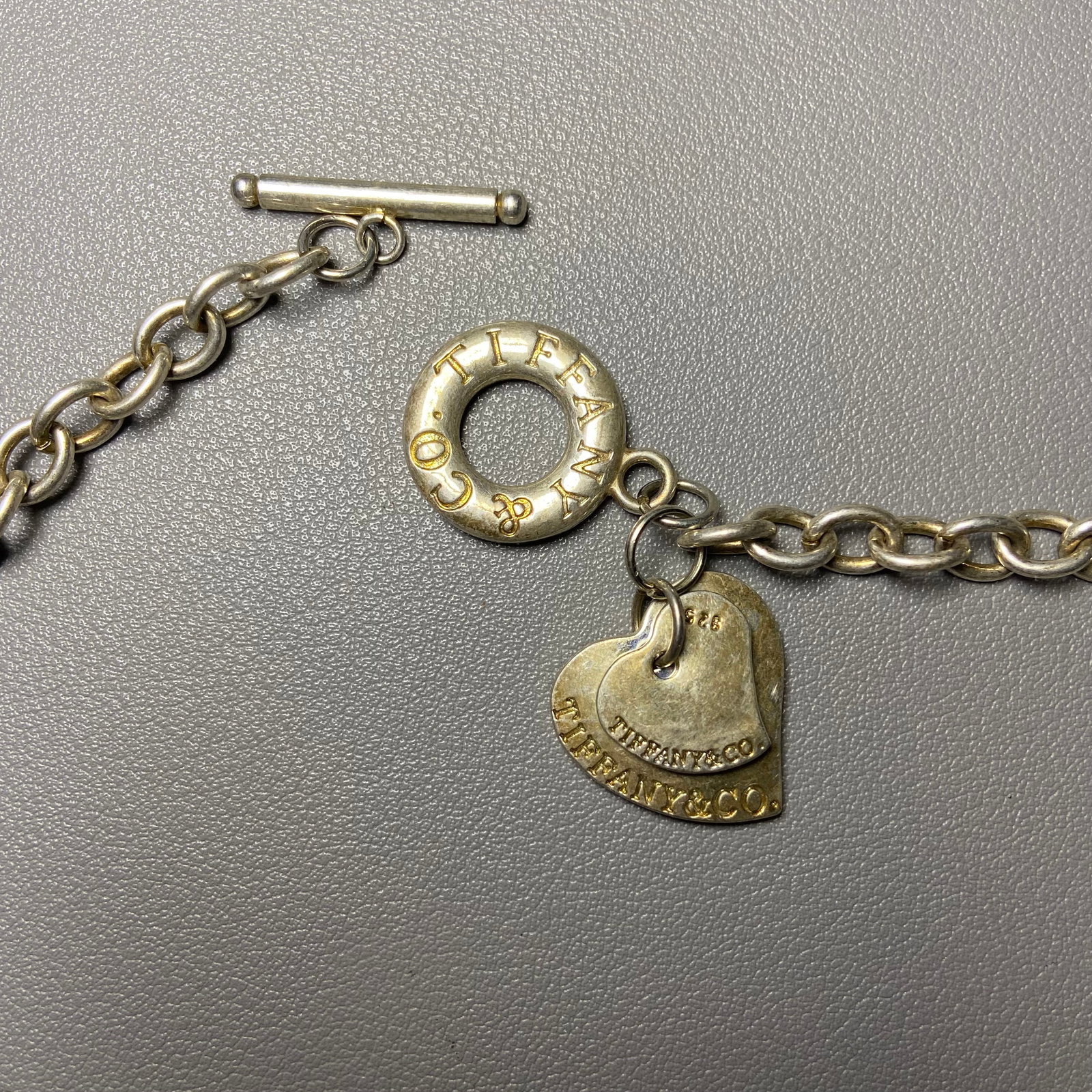 Vintage Tiffany & Co. Double Heart Tag Toggle 925 Sterling Silver Choker Necklace - 5