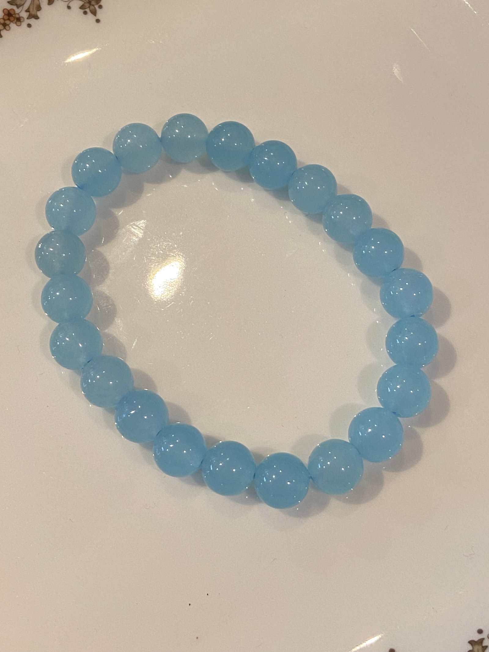 Natural Gemstone Aquamarine 8mm round beads bracelet - 5