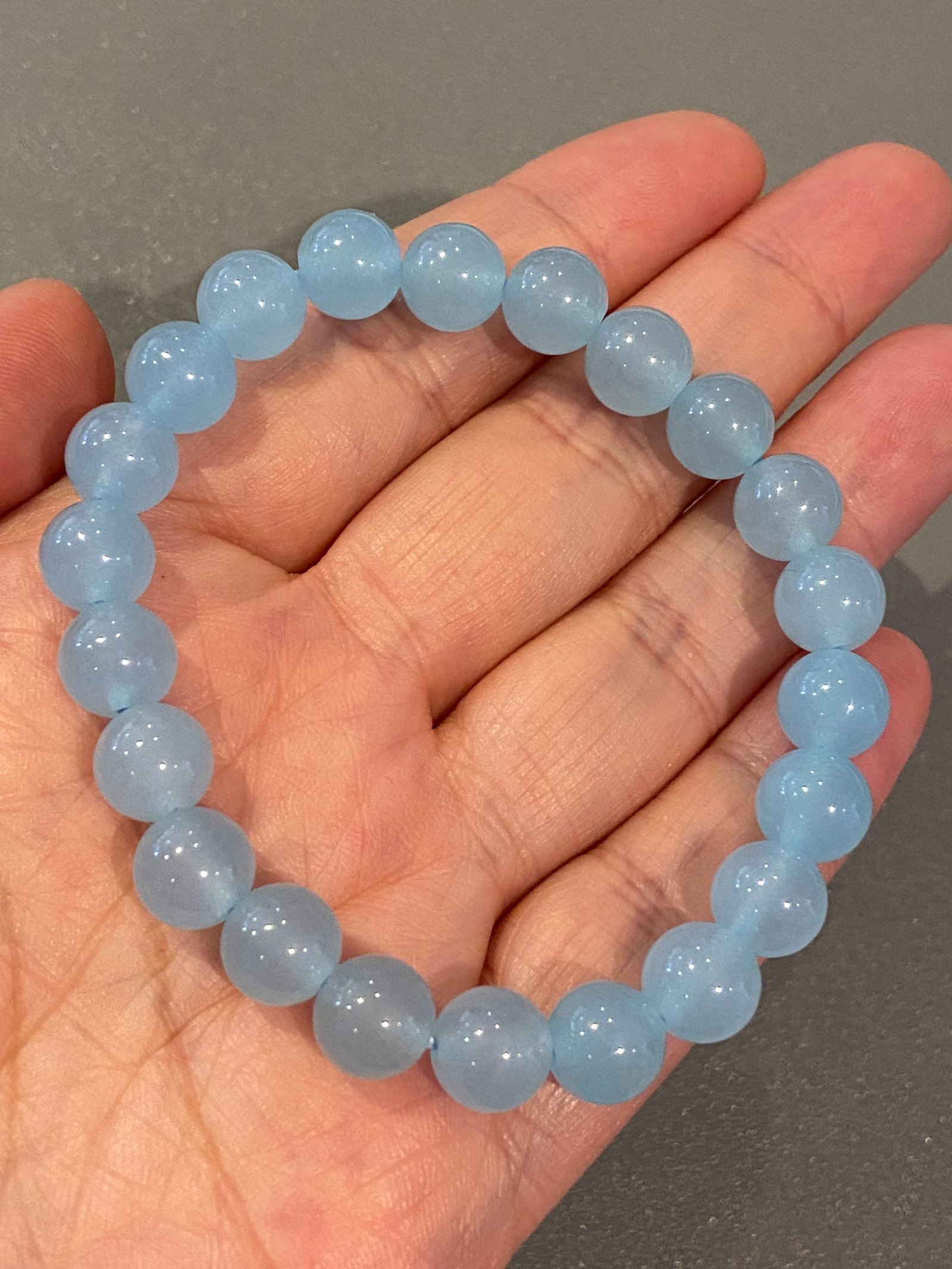 Natural Gemstone Aquamarine 8mm round beads bracelet - 6