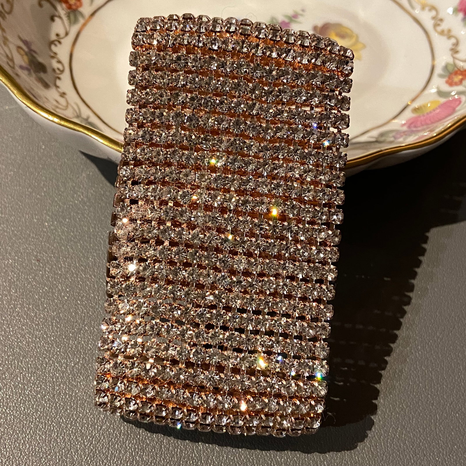 Vintage Rose Gold Tone Full Matura diamond Wide Cuff Bracelet - 3