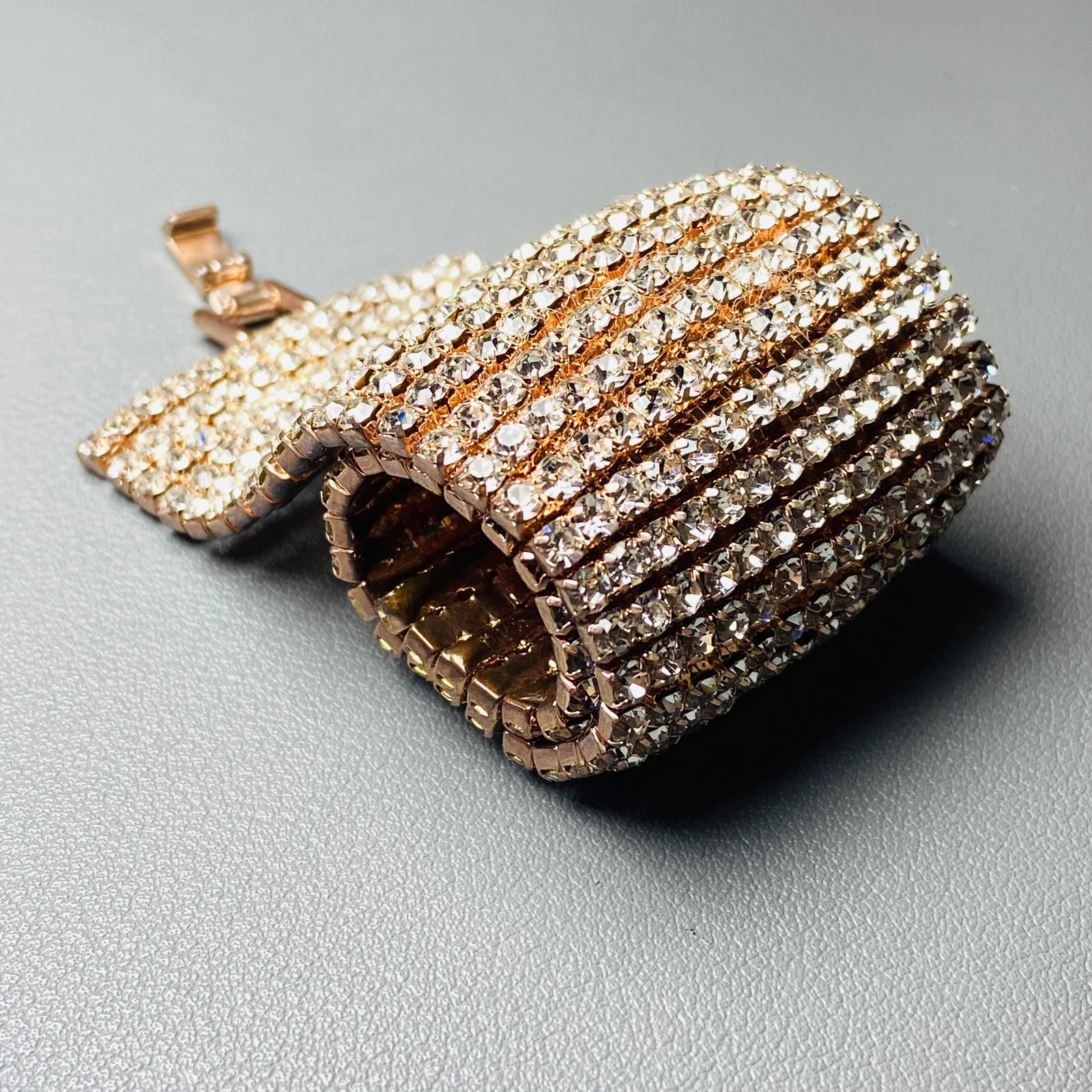 Vintage Rose Gold Tone Full Matura diamond Wide Cuff Bracelet - 7