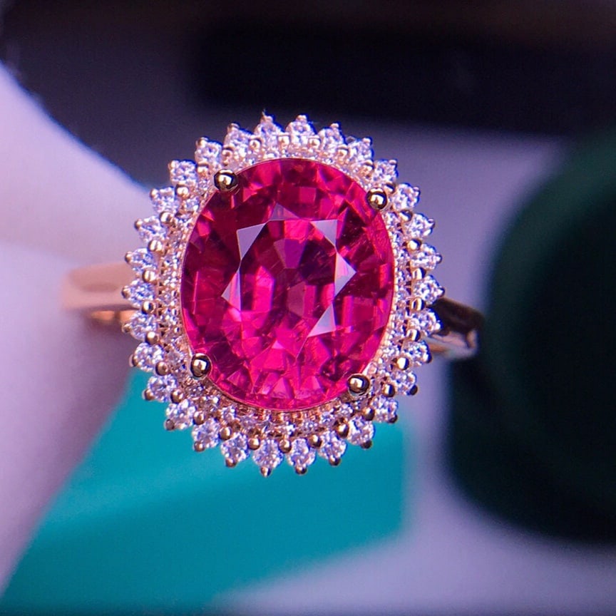 14K GOLD 4 CT NATURAL TOURMALINE & DIAMOND RING - 2