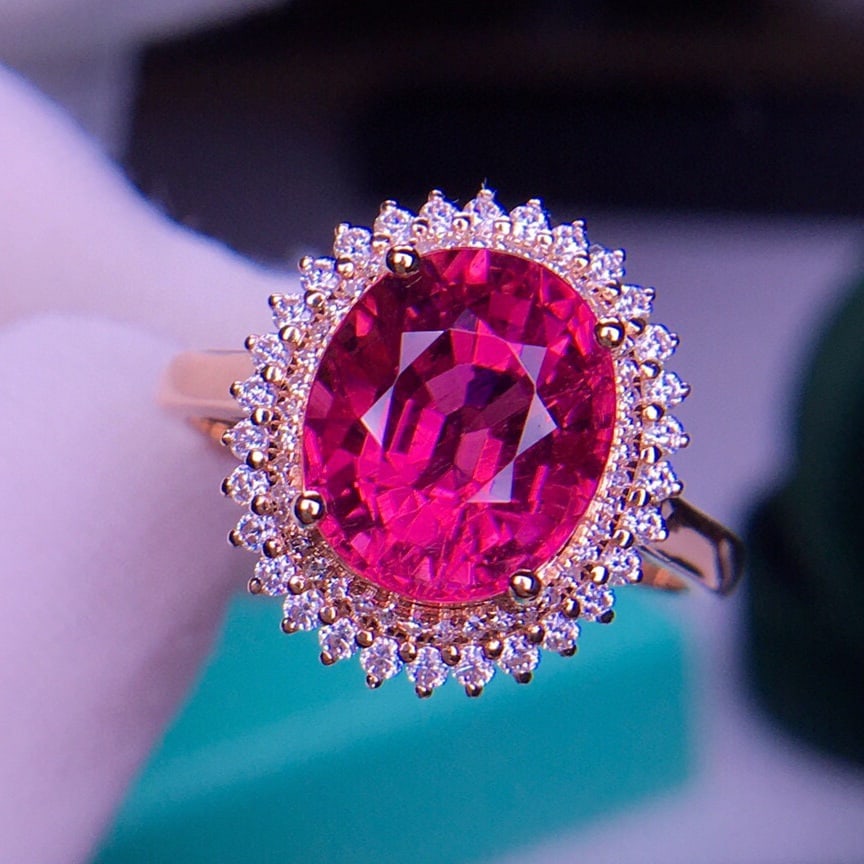 14K GOLD 4 CT NATURAL TOURMALINE & DIAMOND RING - 4