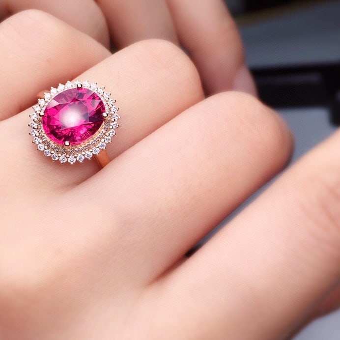 14K GOLD 4 CT NATURAL TOURMALINE & DIAMOND RING - 5