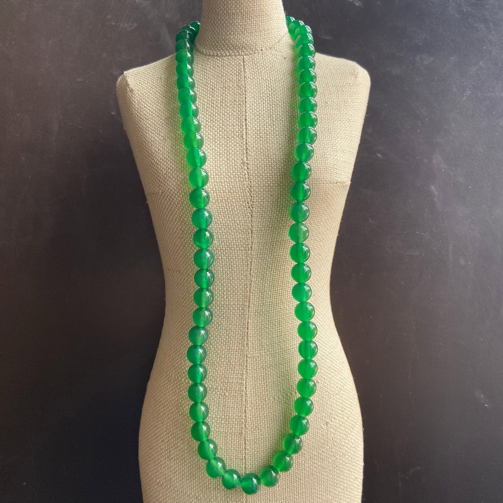 8mm Natural Imperial Green Chalcedony Jade Bead Necklace - 2