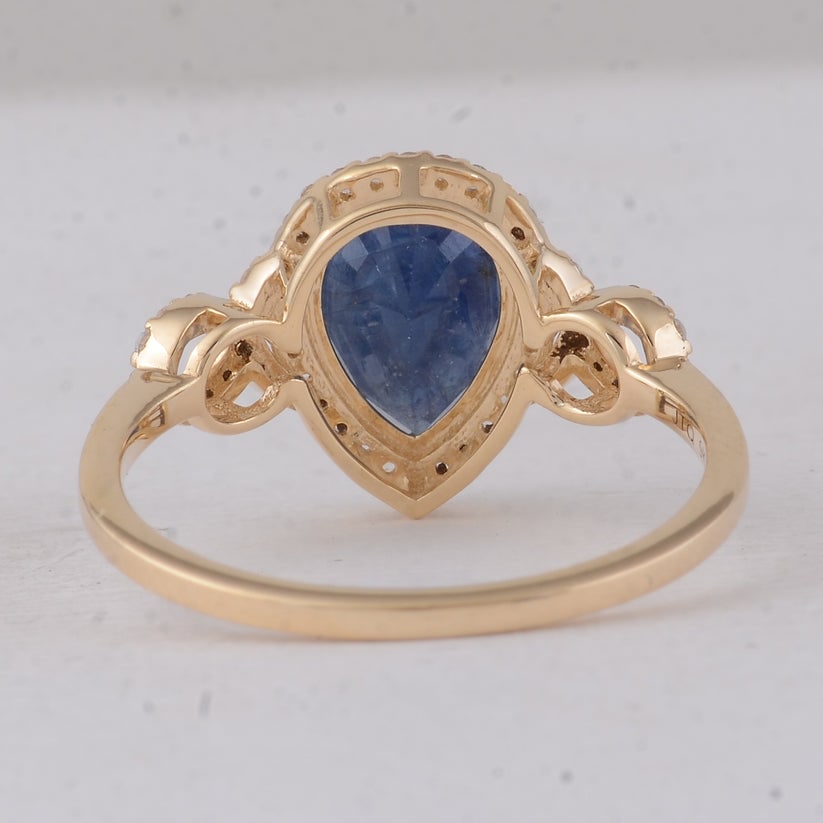 2.53 Ct Pear Sapphire 9K Gold Ring - 4