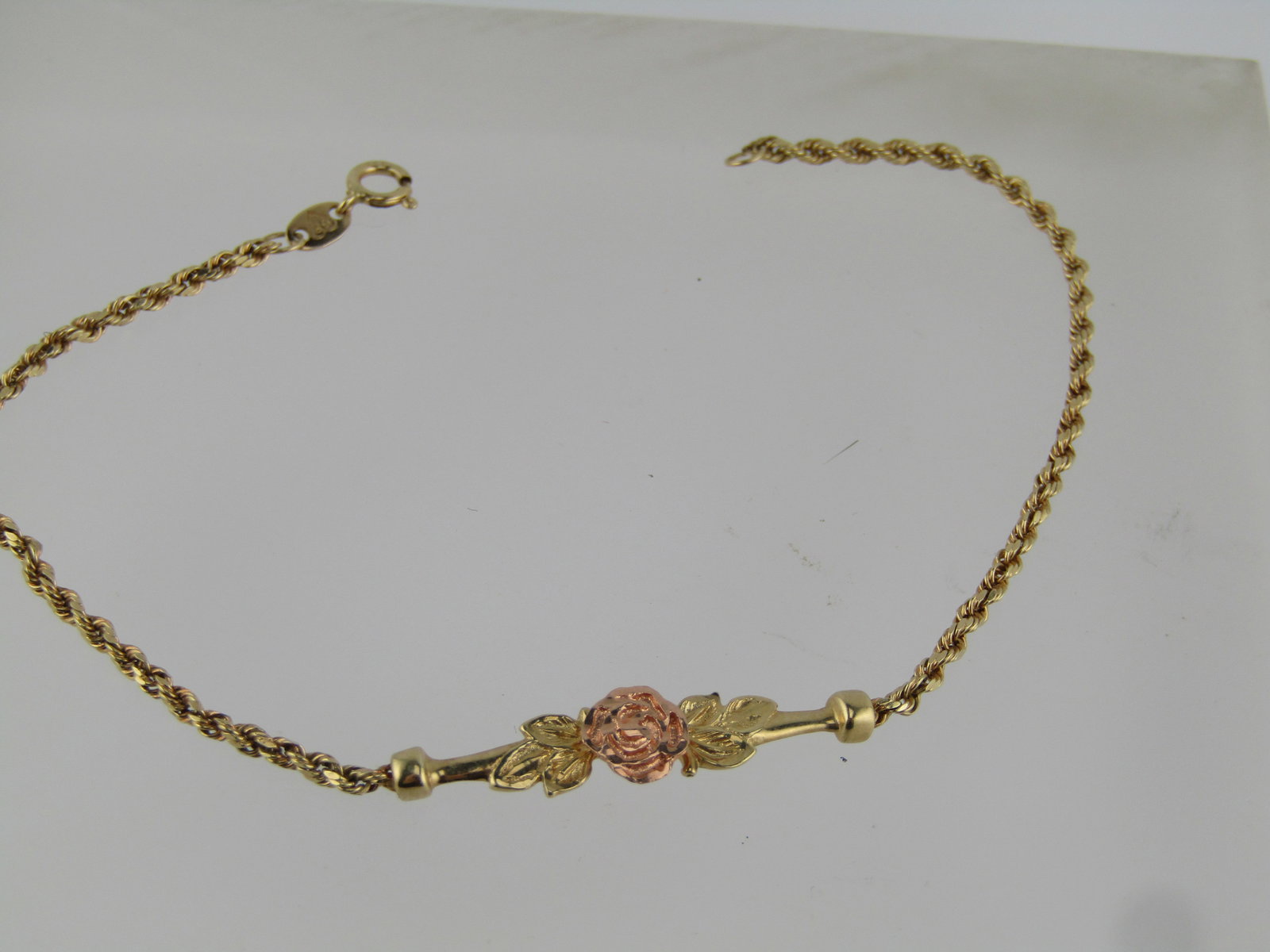 Vintage 14kt Two Tone Rose Bracelet, 7", 1980's-1990's, Signed - 2