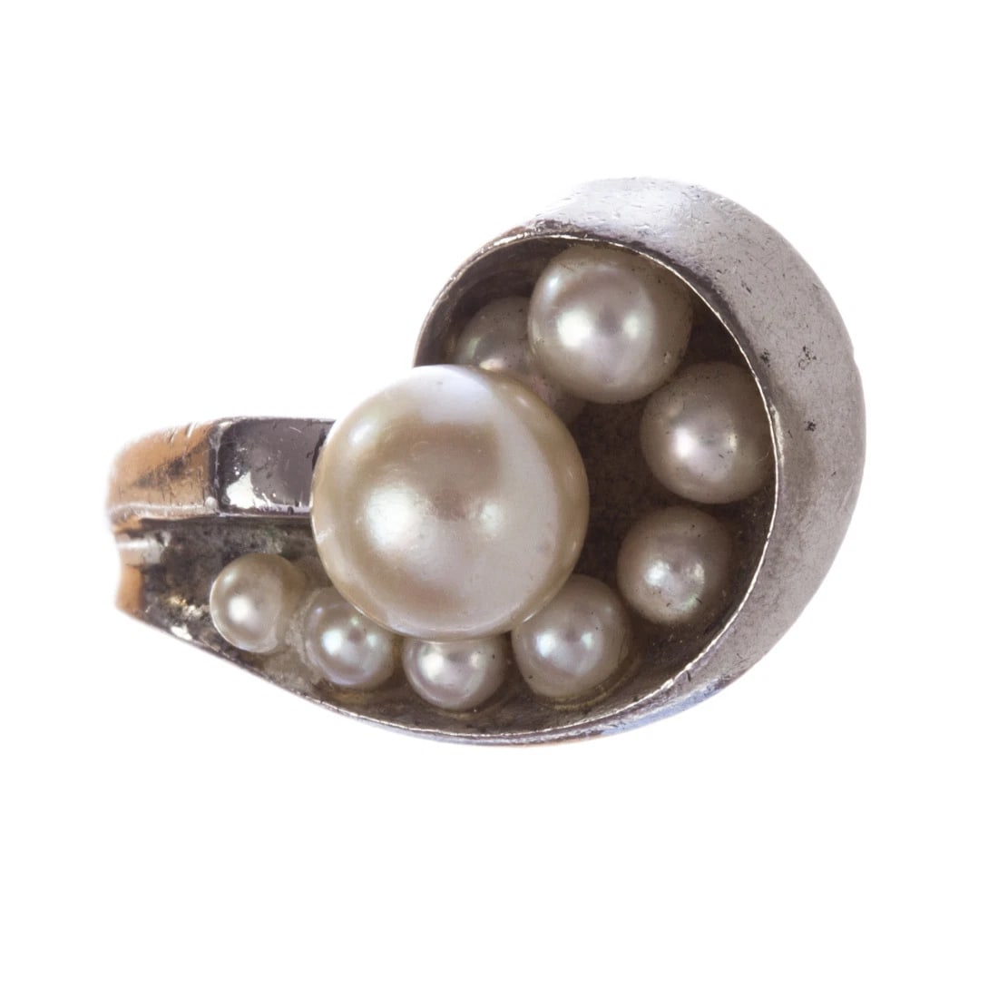 Retro Futuristic Sterling Silver Cultured Pearl Ring - 3