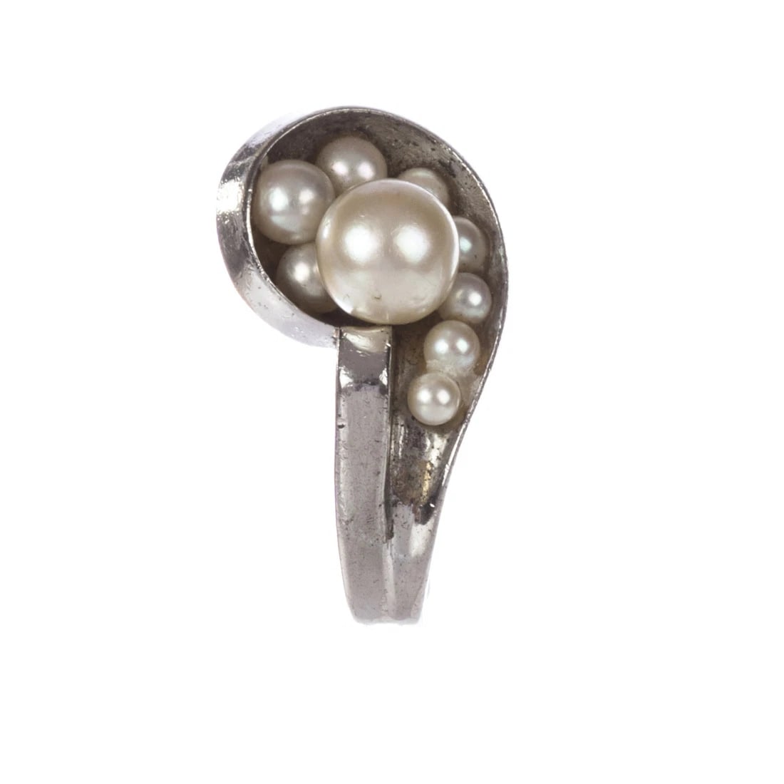 Retro Futuristic Sterling Silver Cultured Pearl Ring - 4