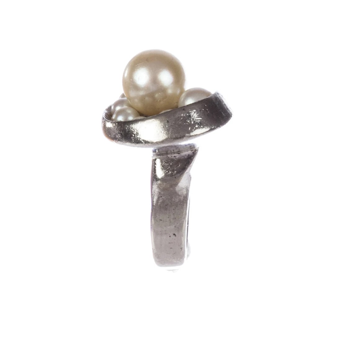 Retro Futuristic Sterling Silver Cultured Pearl Ring - 5