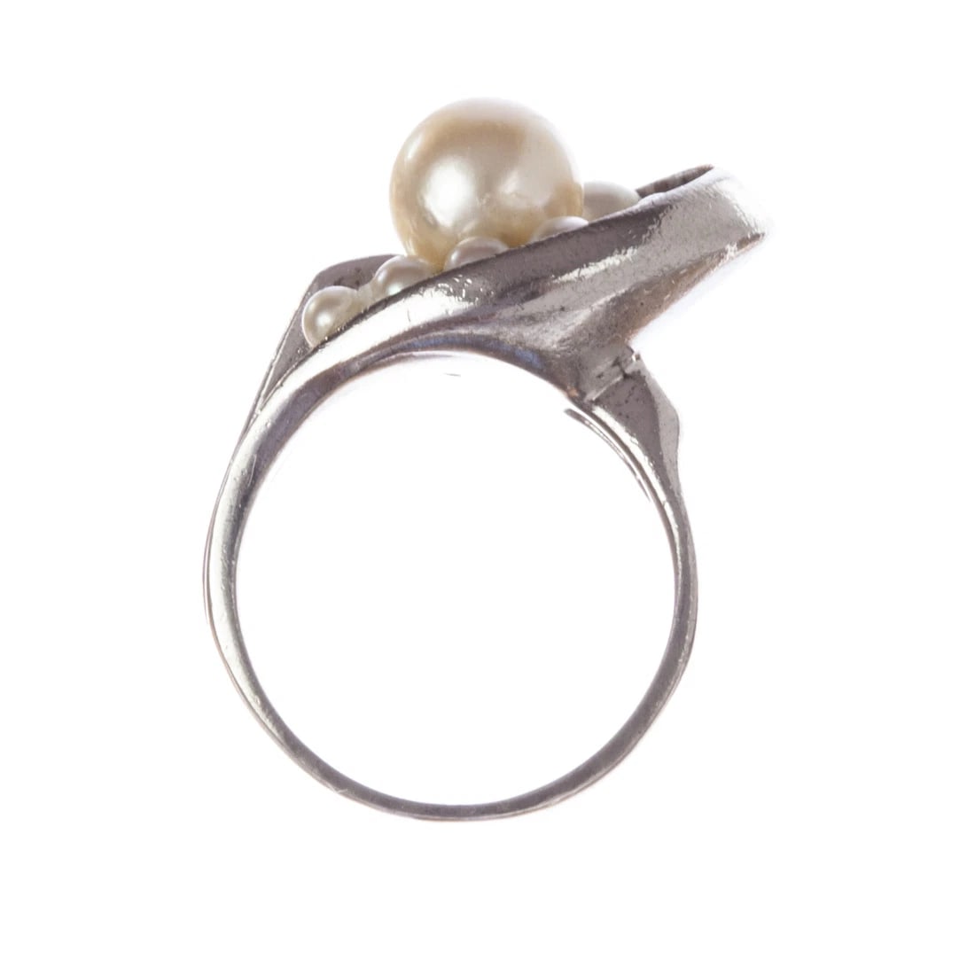 Retro Futuristic Sterling Silver Cultured Pearl Ring - 6