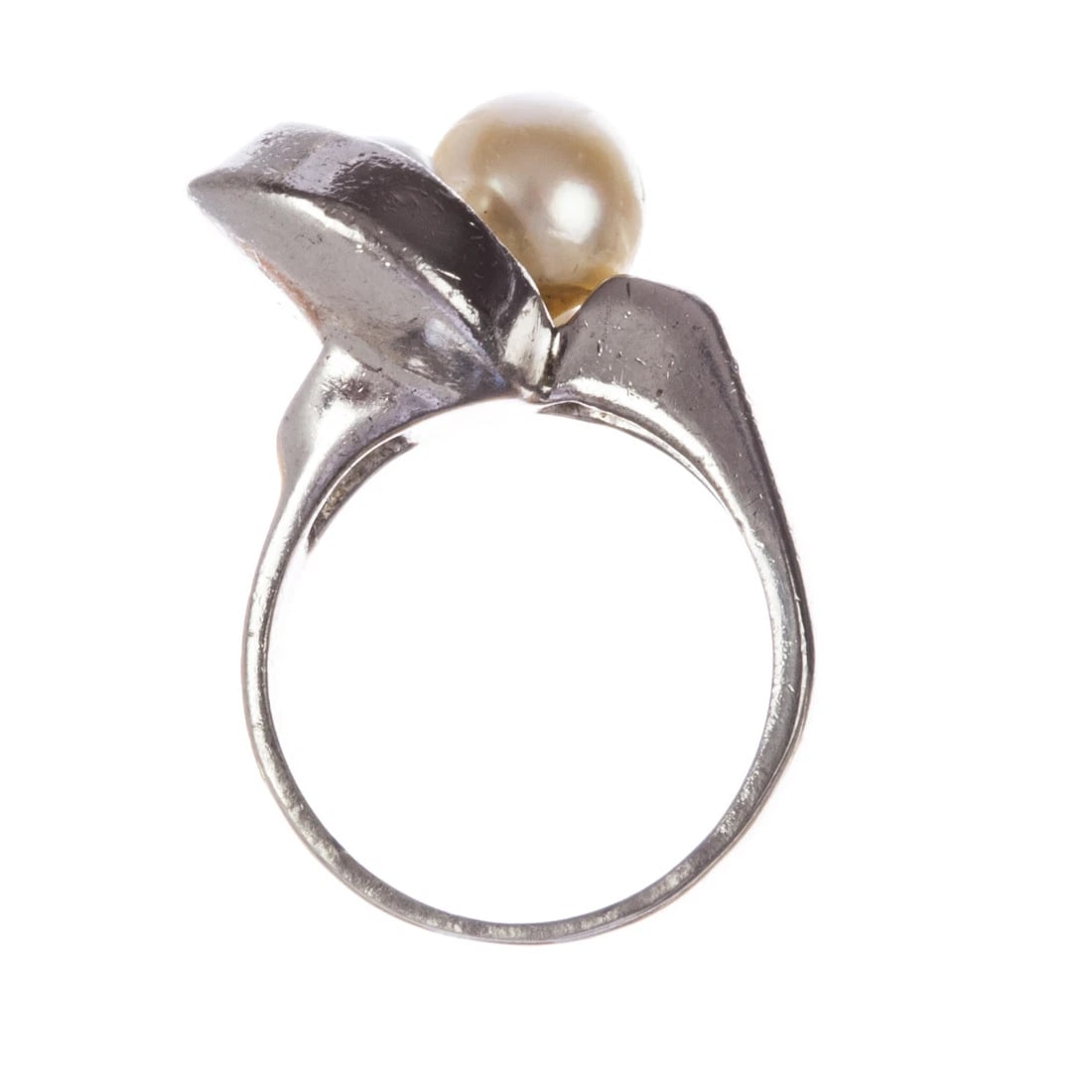 Retro Futuristic Sterling Silver Cultured Pearl Ring - 7