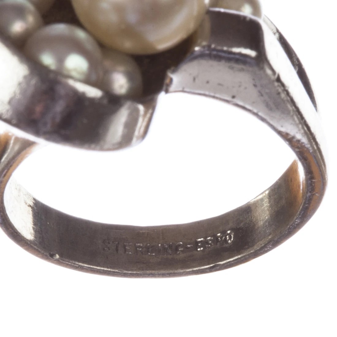 Retro Futuristic Sterling Silver Cultured Pearl Ring - 9