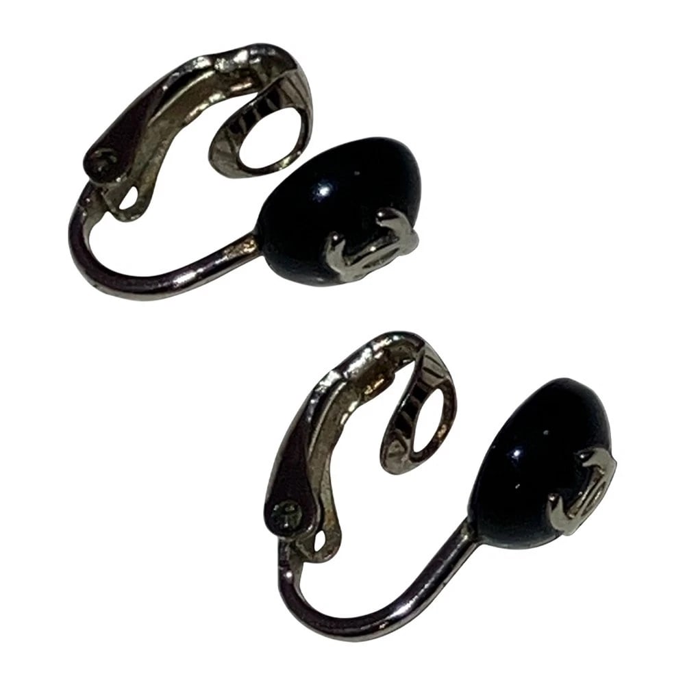 Chanel Black and Silver Coco Vintage Fashion Designer CC Clip On Earrings - 4