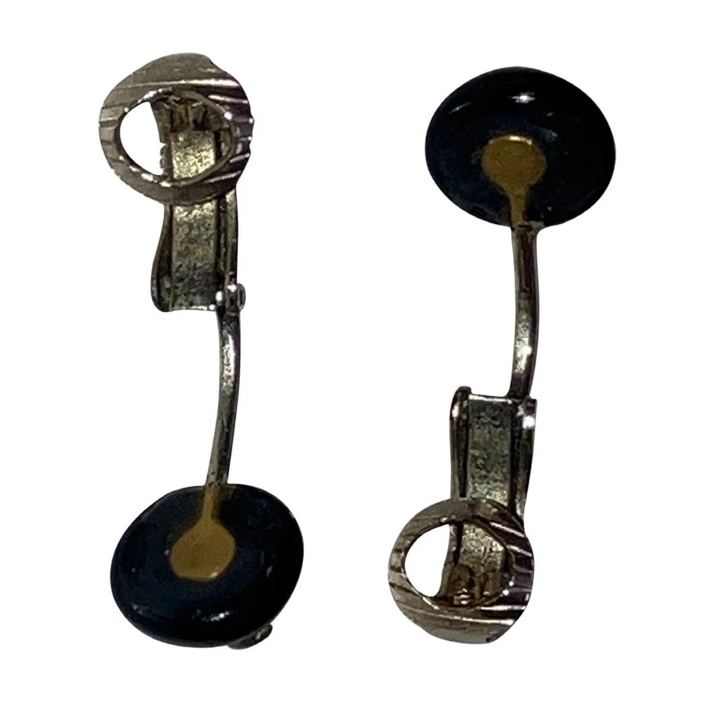 Chanel Black and Silver Coco Vintage Fashion Designer CC Clip On Earrings - 5