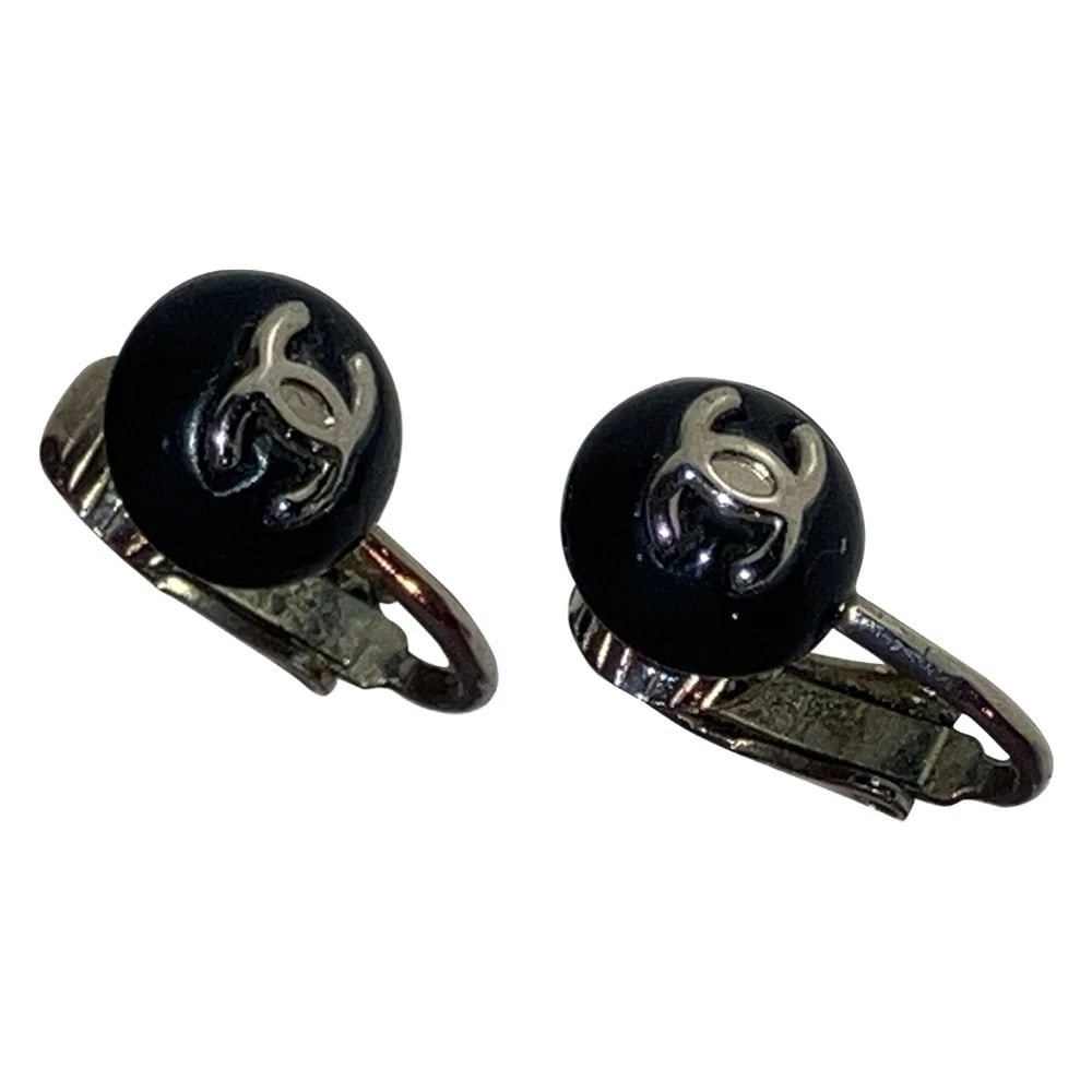 Chanel Black and Silver Coco Vintage Fashion Designer CC Clip On Earrings - 8