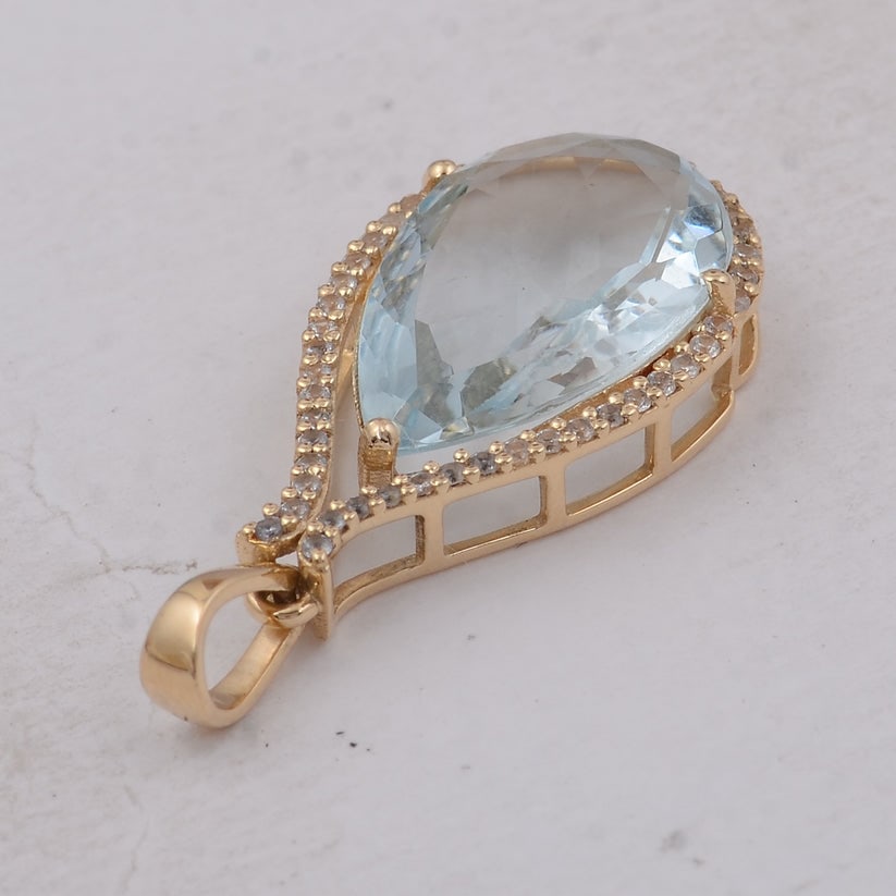 3.84 Ct Pear Aquamarine 9K Gold Pendant - 4