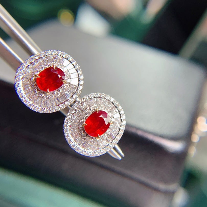 14K GOLD 0.76 CT NATURAL RUBY & DIAMOND EARRINGS - 2