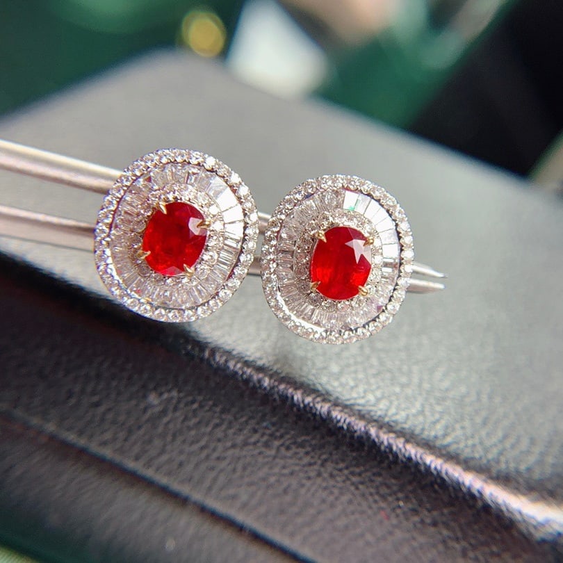 14K GOLD 0.76 CT NATURAL RUBY & DIAMOND EARRINGS - 4