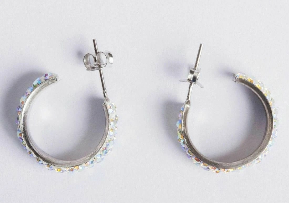 Sterling Silver Aurora Borealis Rhinestone Hoop Earrings - 3