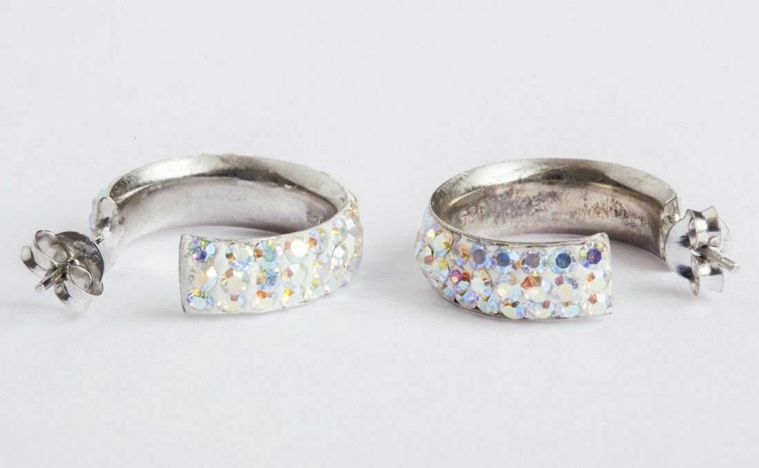 Sterling Silver Aurora Borealis Rhinestone Hoop Earrings - 4