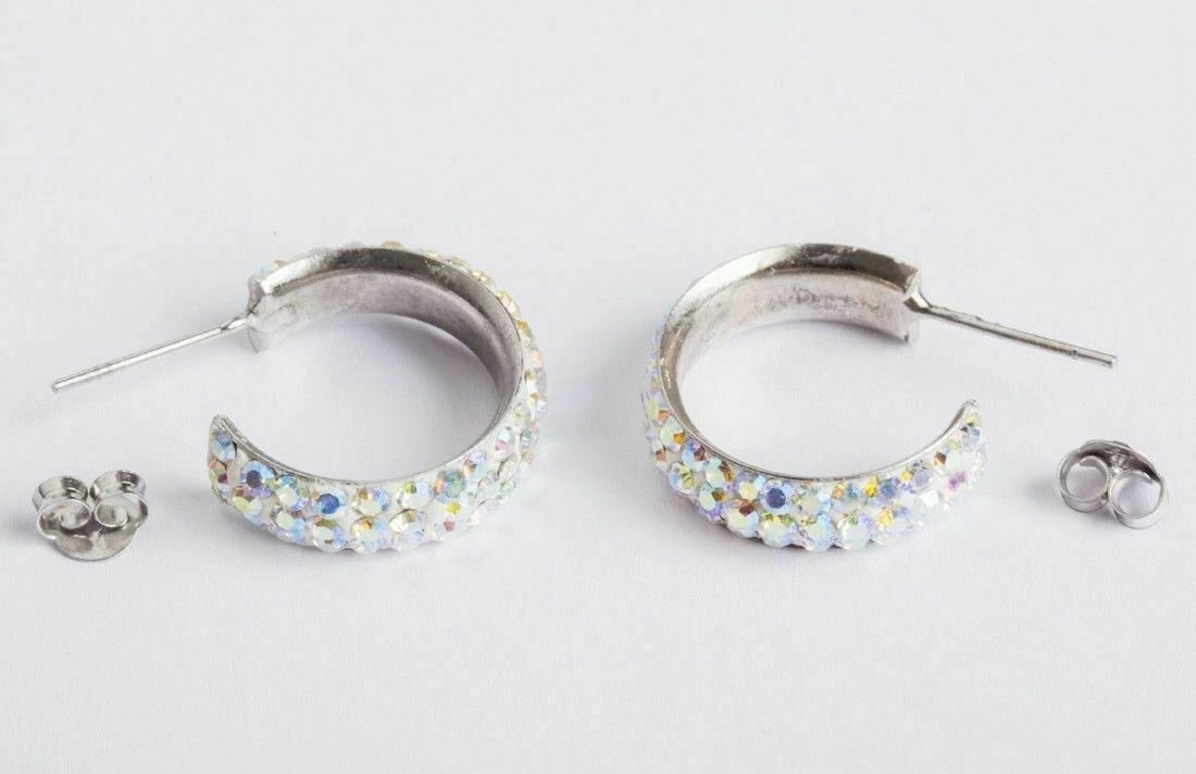 Sterling Silver Aurora Borealis Rhinestone Hoop Earrings - 5