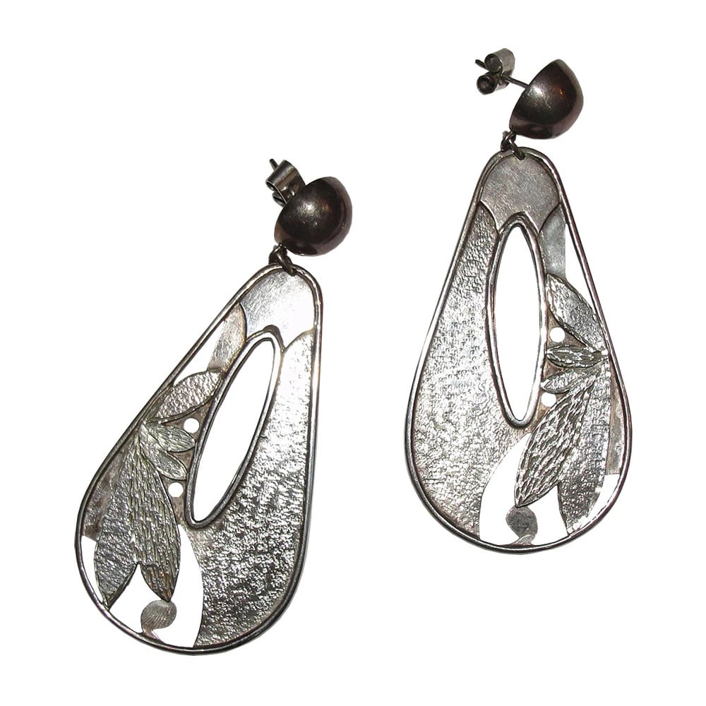 Hand Made Sterling Silver Etched Chandelier Earrings - 2