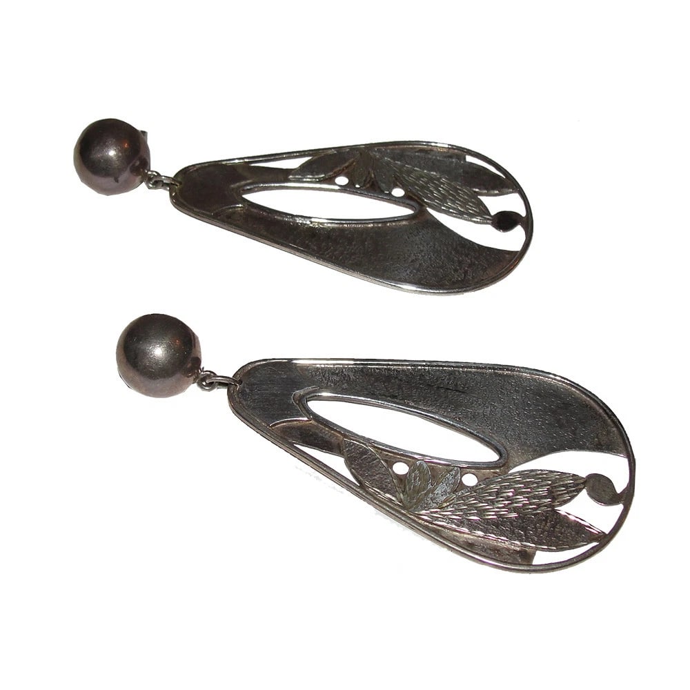 Hand Made Sterling Silver Etched Chandelier Earrings - 3