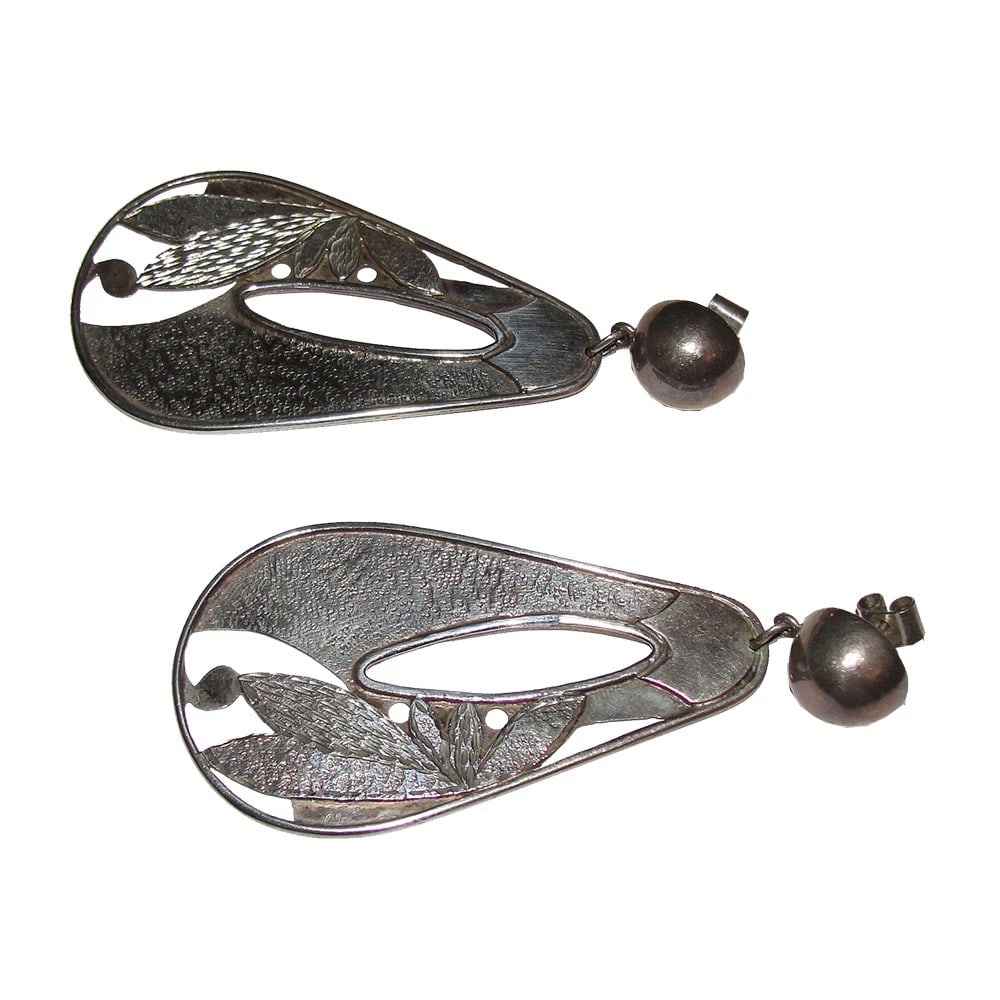 Hand Made Sterling Silver Etched Chandelier Earrings - 5
