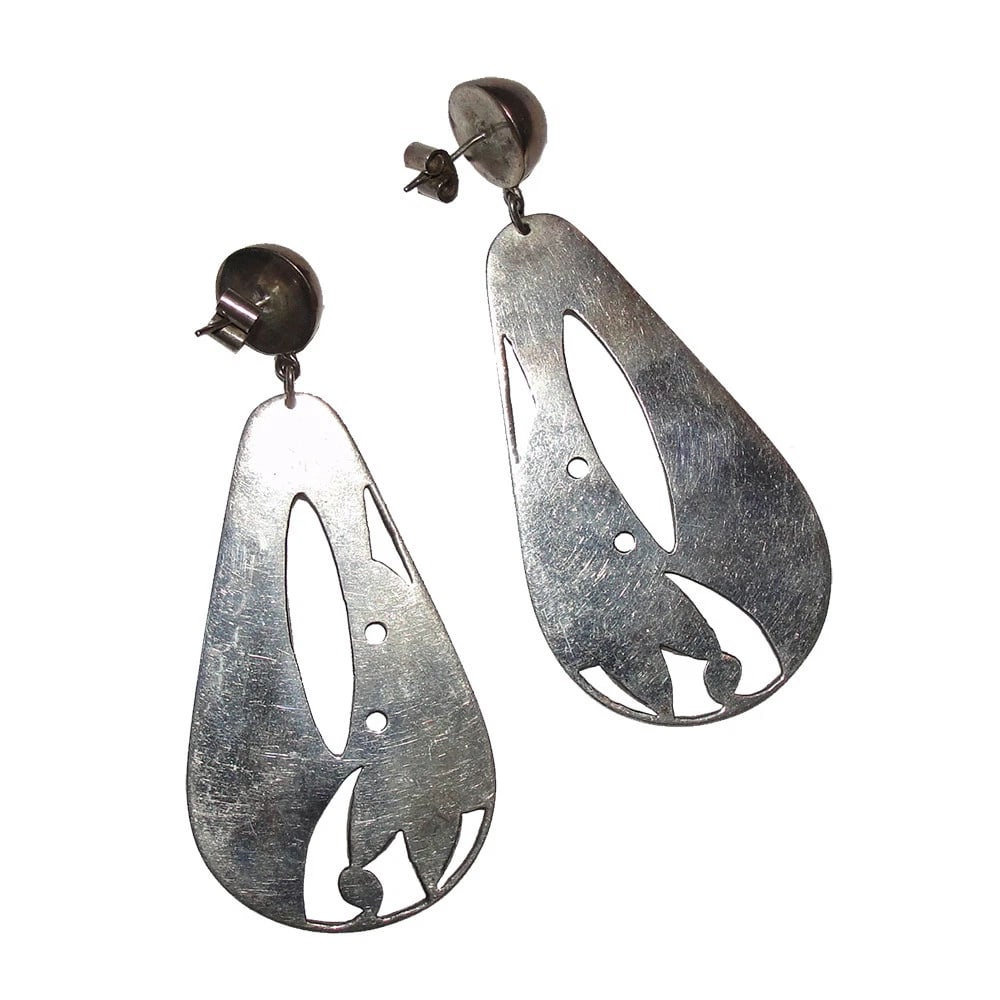 Hand Made Sterling Silver Etched Chandelier Earrings - 6